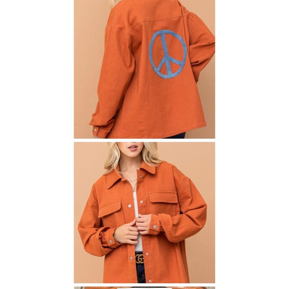 And the why shirt ANDTHEWHY shacket peace sign snaps snap front long sleeve 1X - Picture 5 of 7